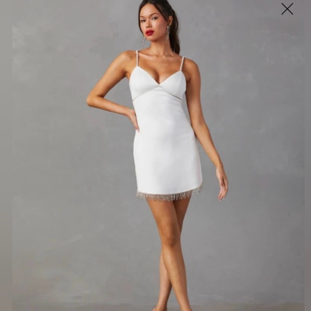 Lena white mini dress with rhinestones
